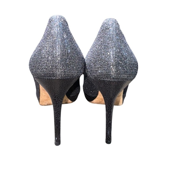 JIMMY CHOO Luna Anthracite Lamé Sparkly Peep Toe Heels EU 40.5 US Size 10.5 - Picture 9 of 16